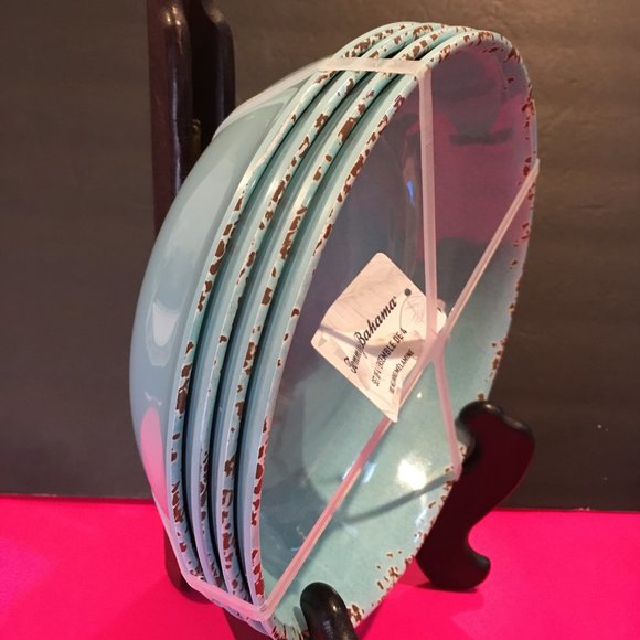 *8pcs* Tommy Bahama Rustic Crackle Aqua Blue Pasta Salad Soup Dinner Bowl Set - Picture 3 of 4